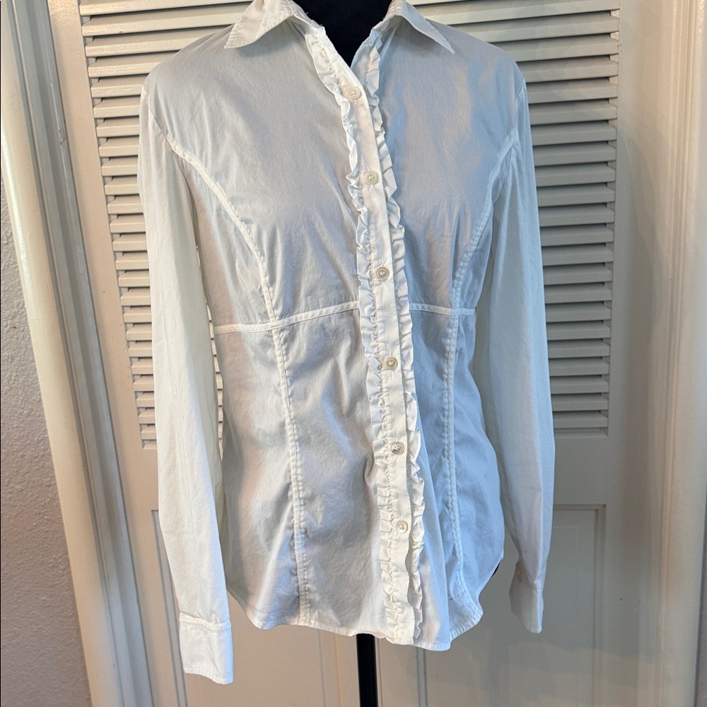 Charter Club White Button-Up Shirt with Subtle Ruffle